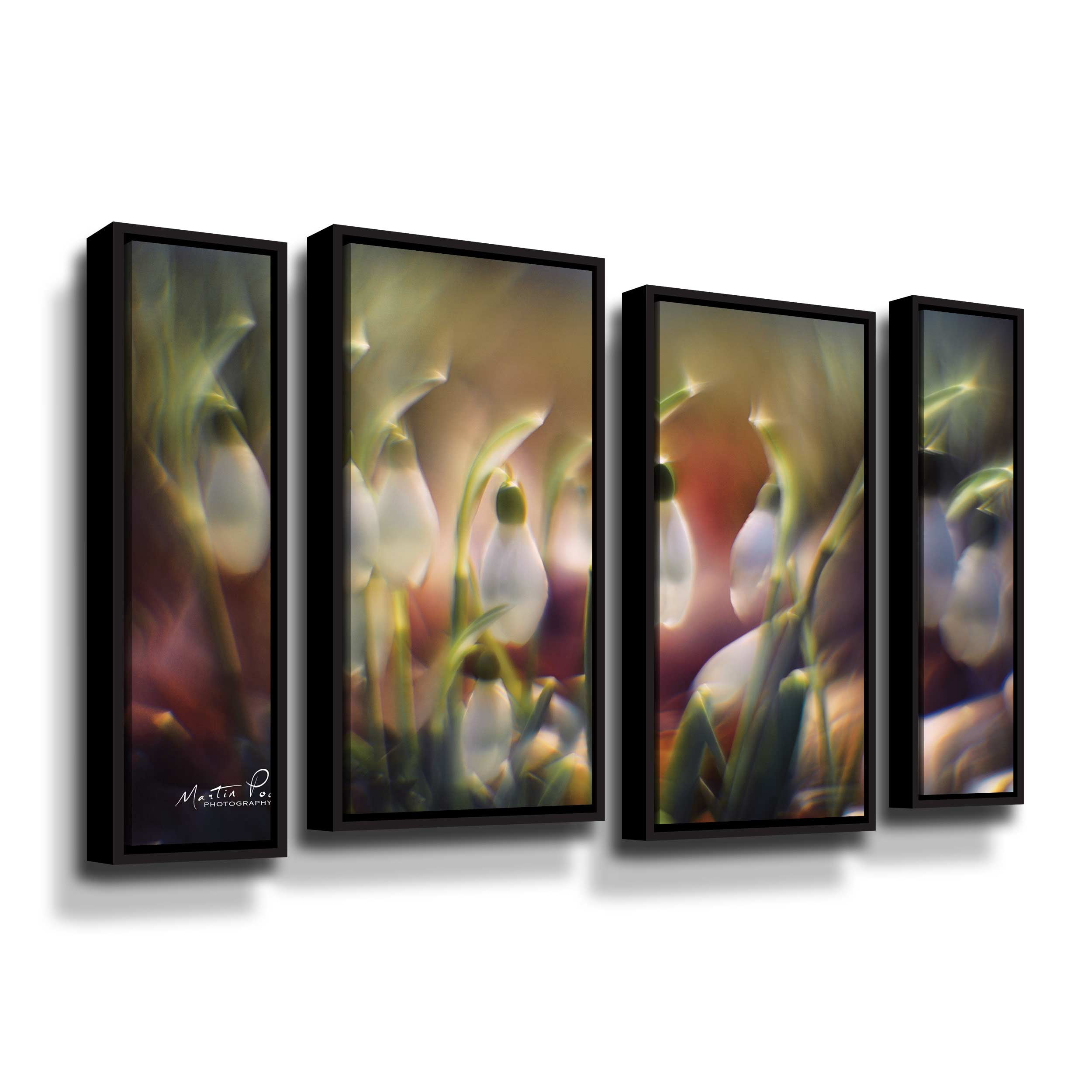 Artwall Snowdrops, 4 Piece Floater Framed Canvas Staggered Set by Martin Podt