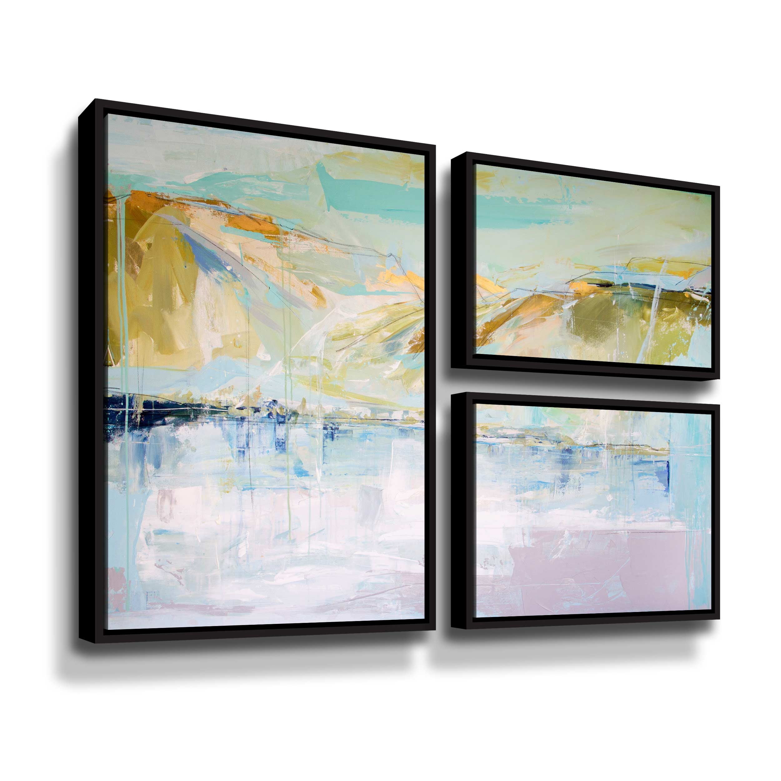 Artwall Sun Lake Mountain Air, 3 Piece Floater Framed Canvas Flag Set by Kym De Los Reyes