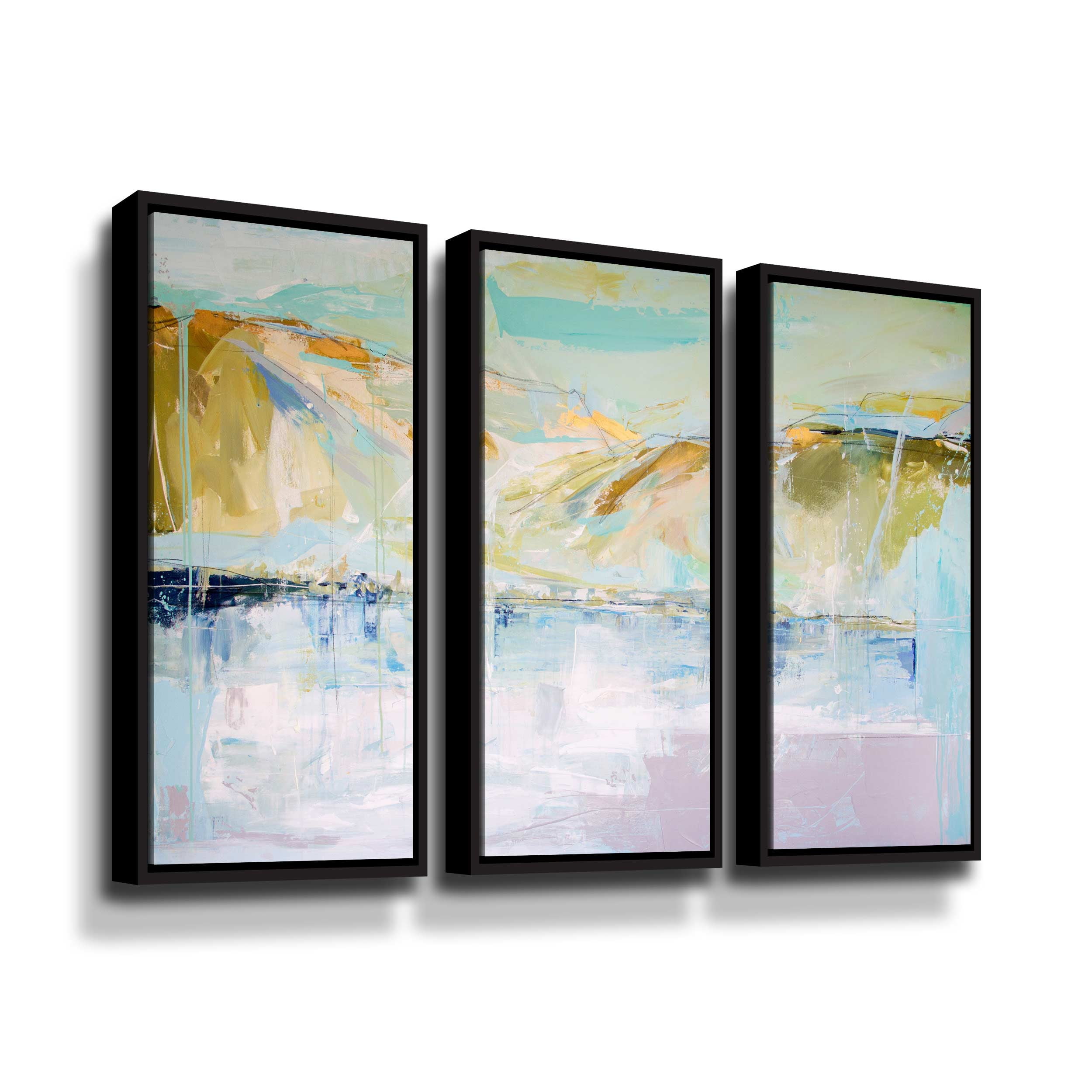 Artwall Sun Lake Mountain Air, 3 Piece Floater Framed Canvas Set by Kym De Los Reyes