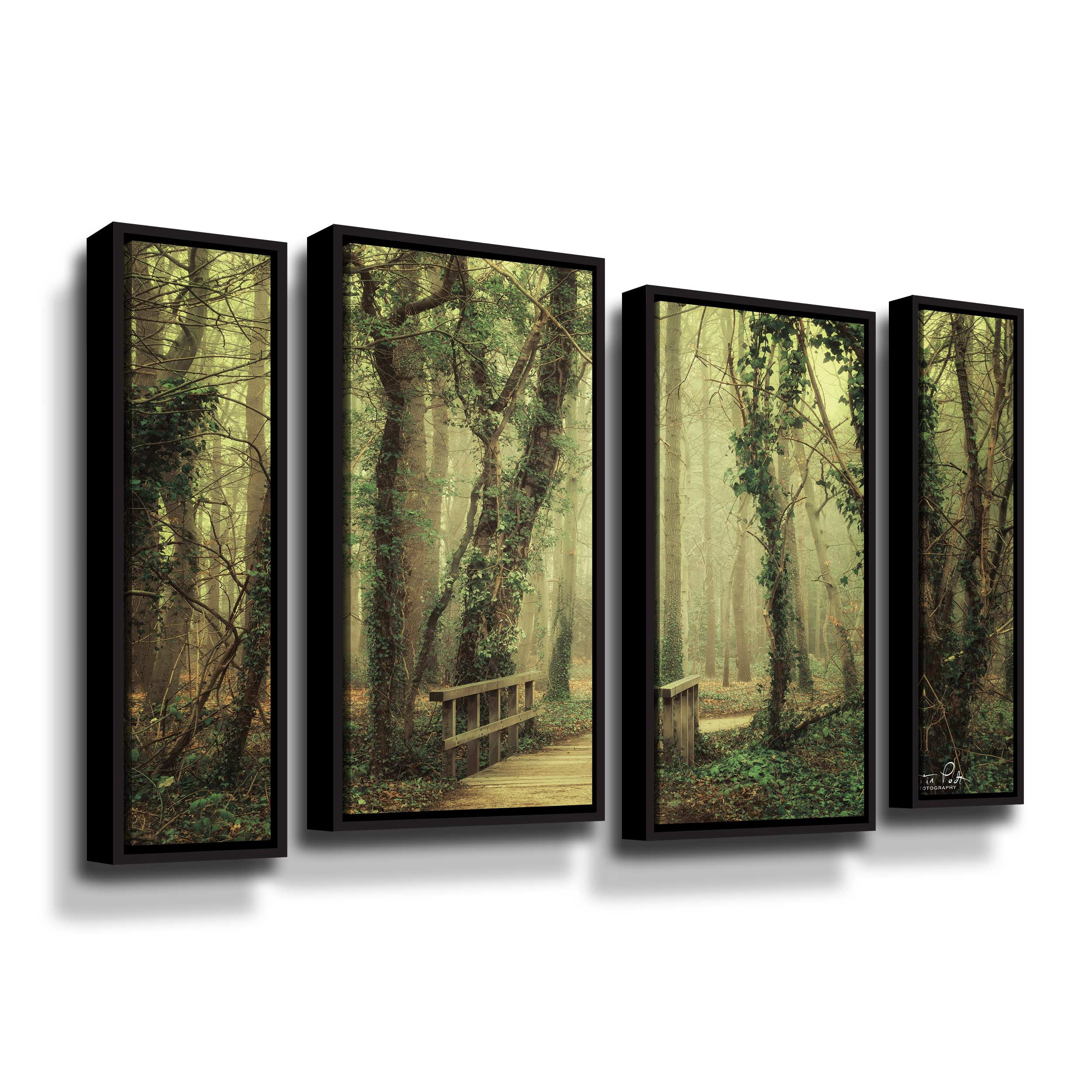 Artwall The Bridge, 4 Piece Floater Framed Canvas Staggered Set by Martin Podt