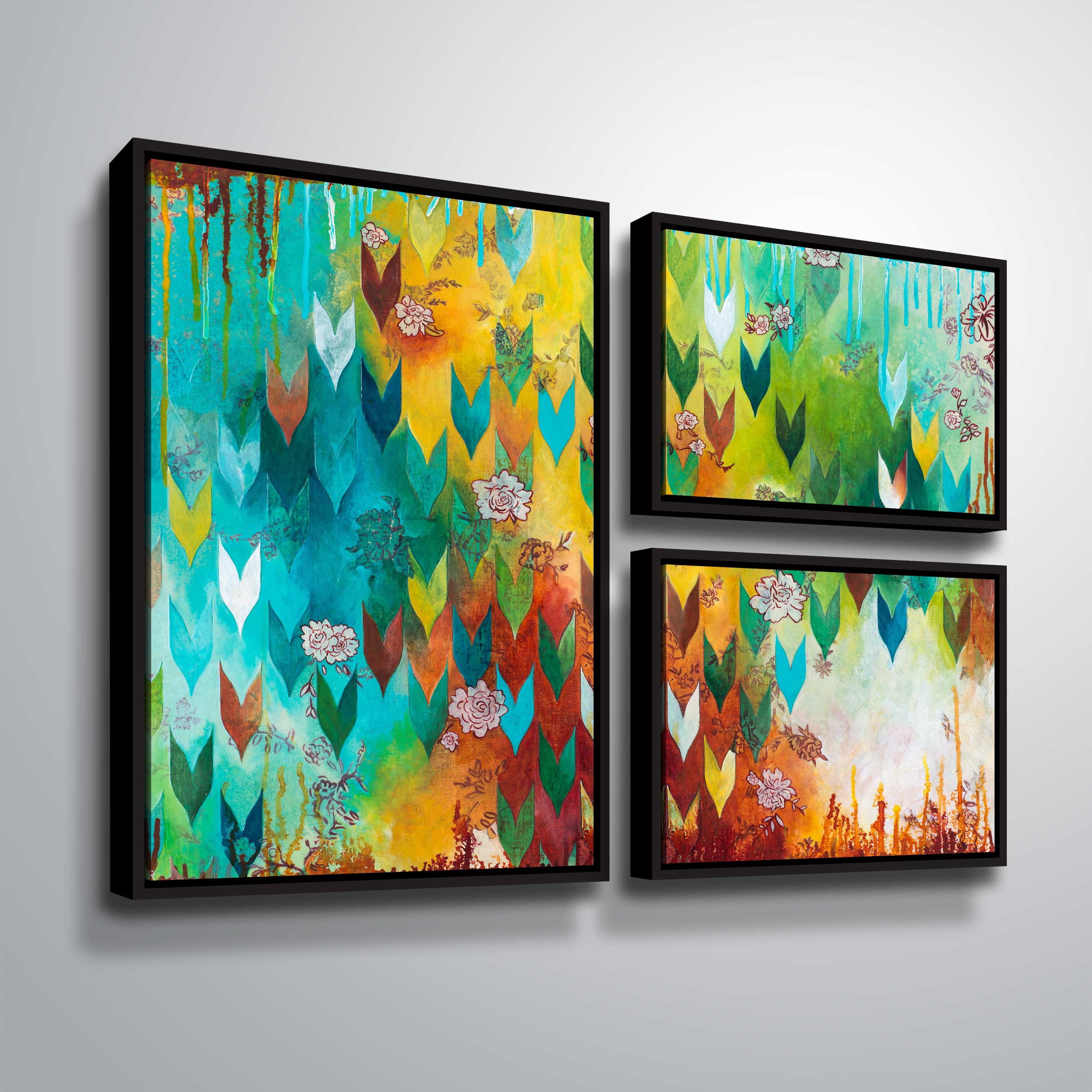 Artwall The key to happiness, 3 Piece Floater Framed Canvas Flag Set by Heather noel Robinson