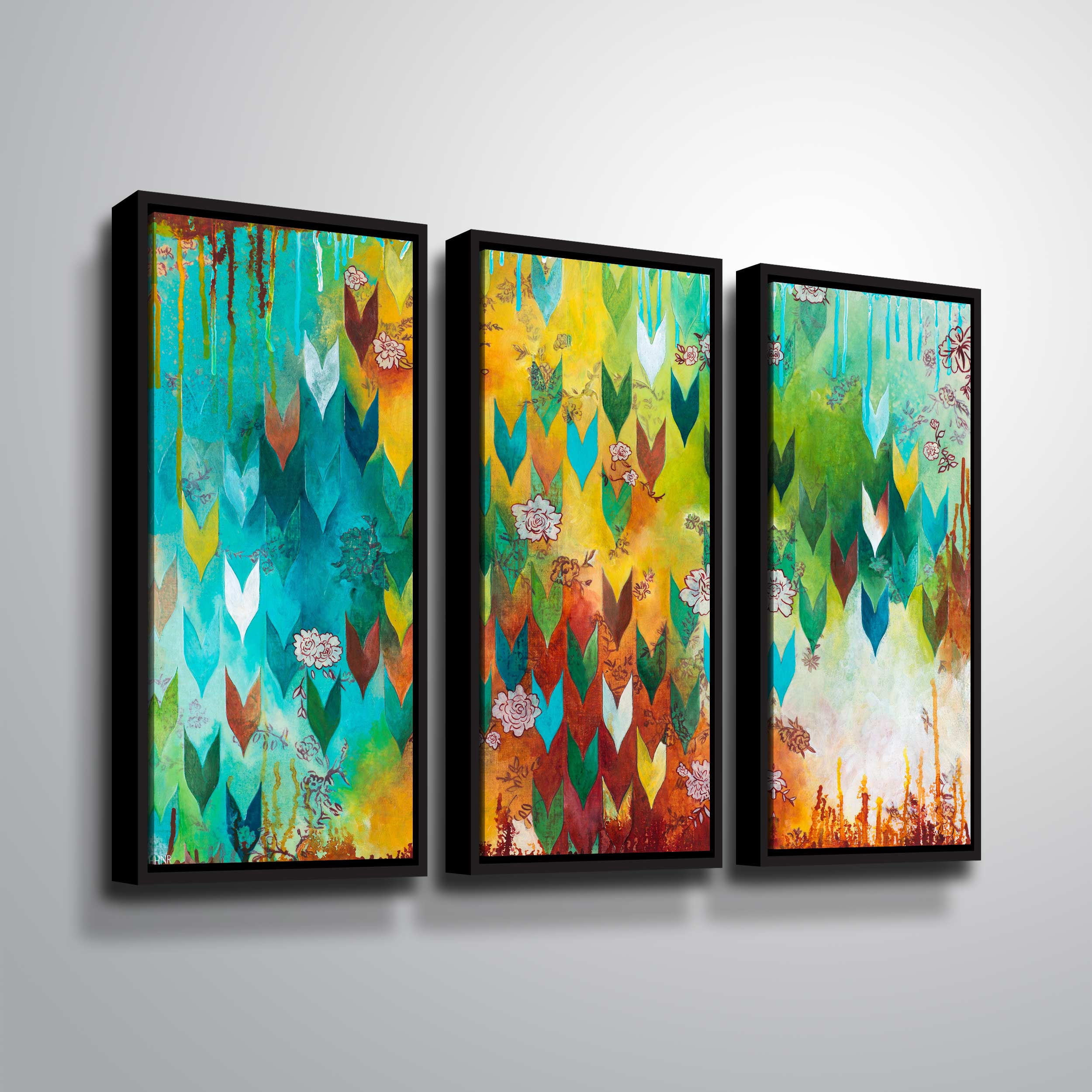 Artwall The key to happiness, 3 Piece Floater Framed Canvas Set by Heather noel Robinson