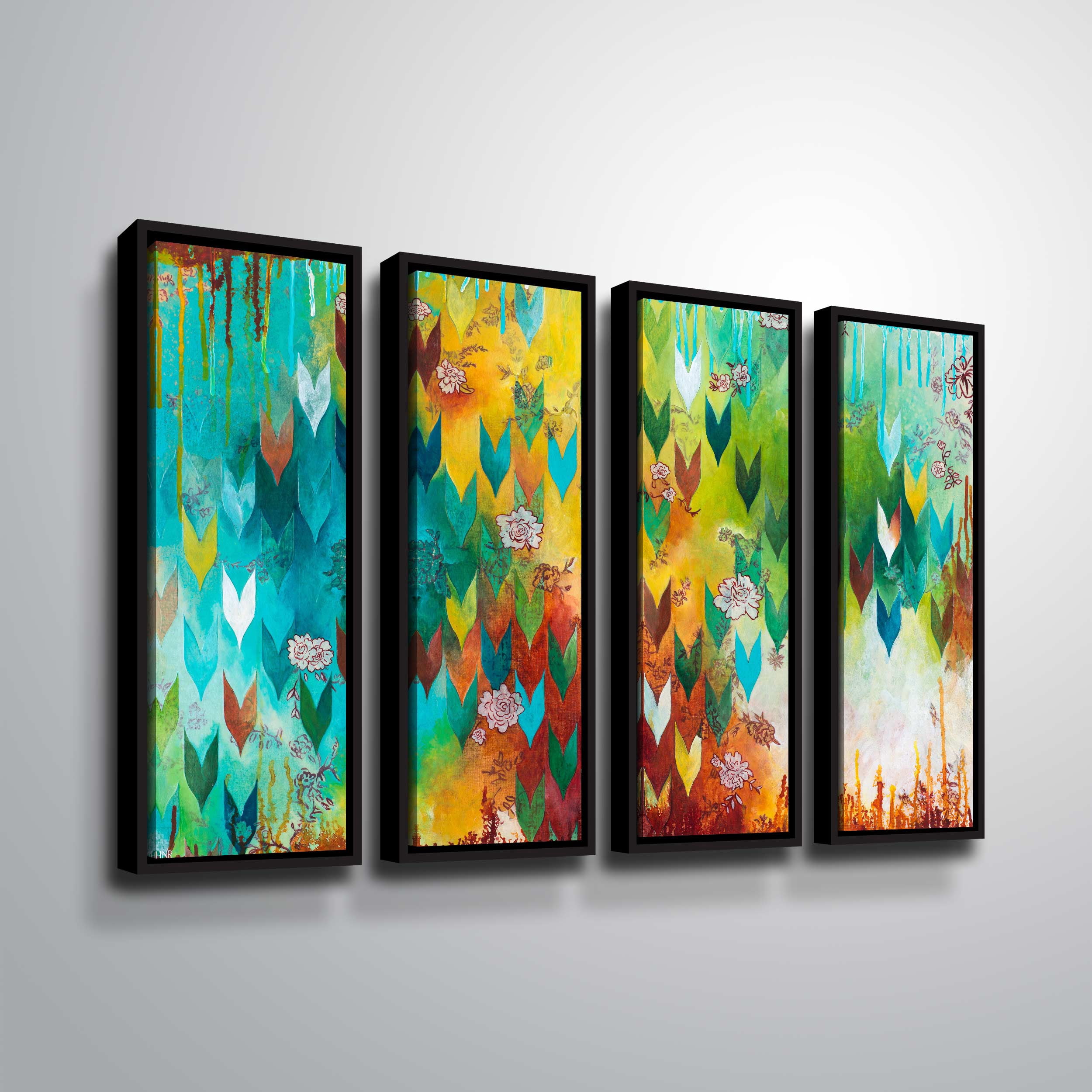 Artwall The key to happiness, 4 Piece Floater Framed Canvas Set by Heather Noel Robinson