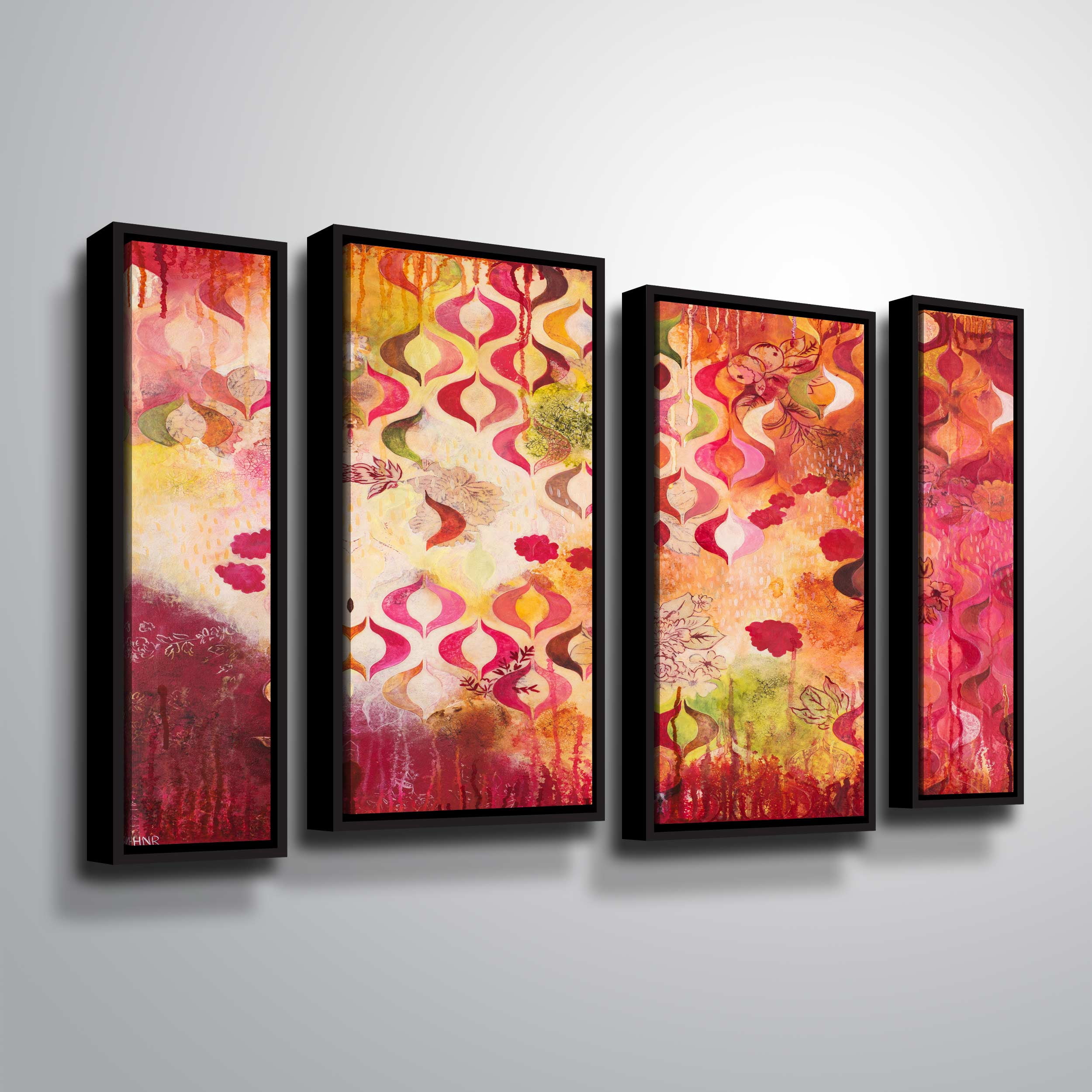 Artwall This kind of romance, 4 Piece Floater Framed Canvas Staggered Set by Heather noel Robinson