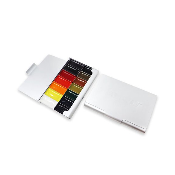 Artway Pocket Palette Watercolour Paint Set - High Pigment - 14 Mini Pans - A range of highly pigmented, vibrant colours in a pocket sized paint palette, perfect for watercolour painting on the go