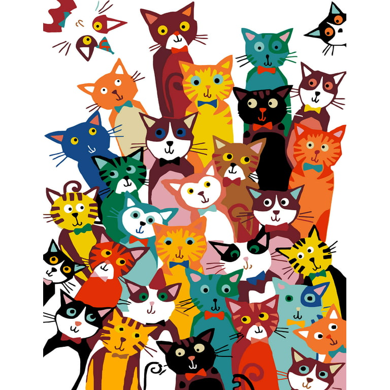 Paint By Numbers Adults kids Glass Cat Animal DIY Painting Kit 40x50CM  Canvas