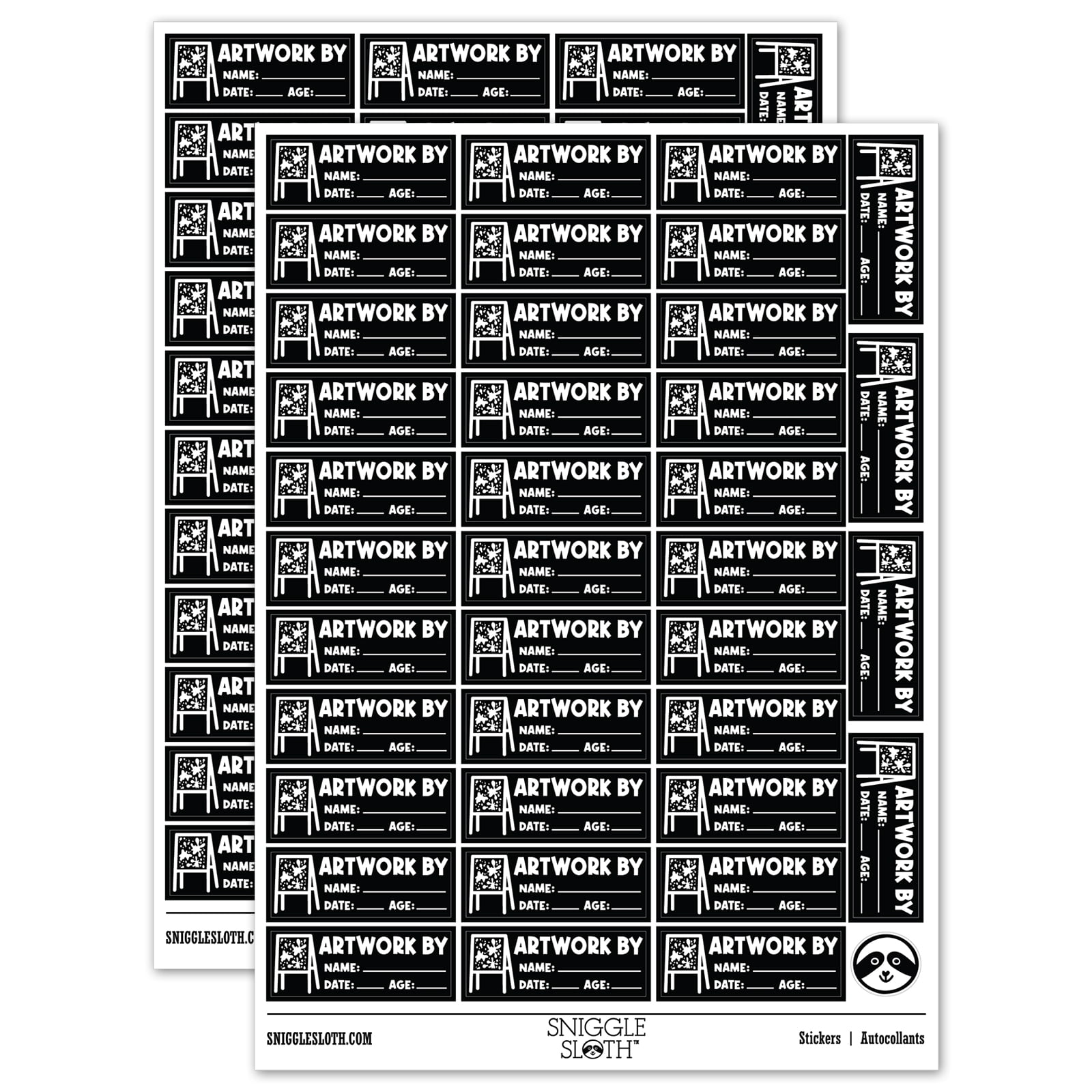 Age Sticker Labels Artwork By Name Date Age Teacher Student School Sticker Set - Black ...