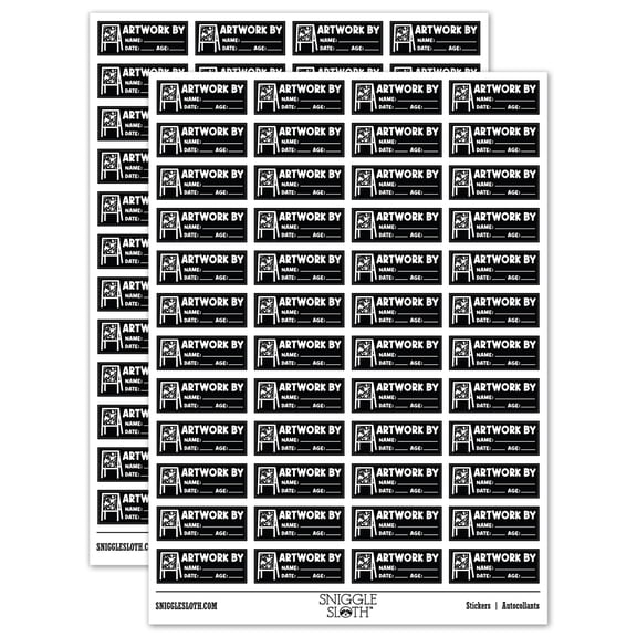 Artwork By Name Date Age Teacher Student School Sticker Set - Black - Matte Finish - 1.25" Mini