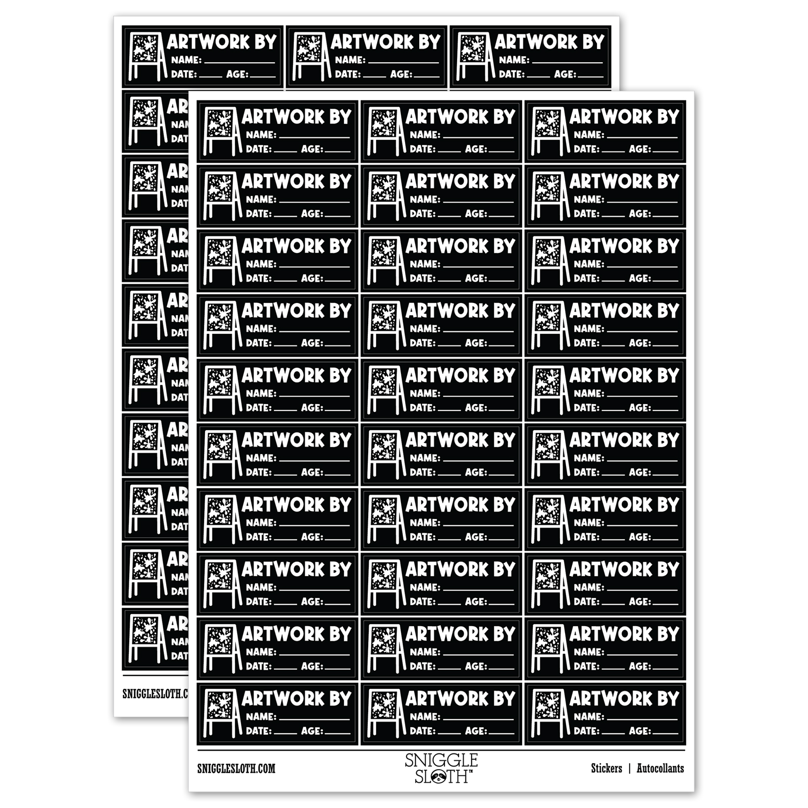 Age Sticker Labels Artwork By Name Date Age Teacher Student School Sticker Set - Black ...