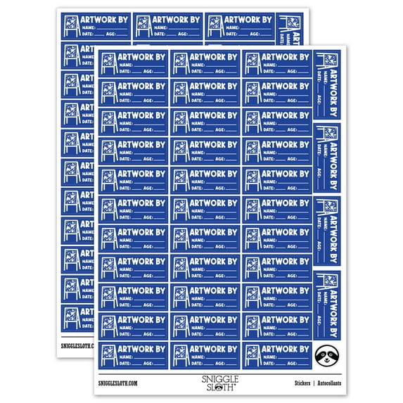Artwork By Name Date Age Teacher Student School Sticker Set - Dark Blue - Matte Finish - 1.5" Small
