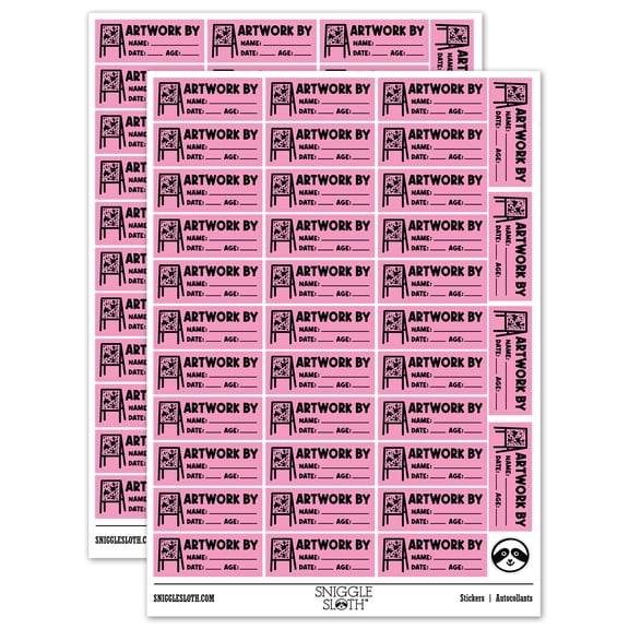 Artwork By Name Date Age Teacher Student School Sticker Set - Light Pink - Gloss Finish - 1.5" Small