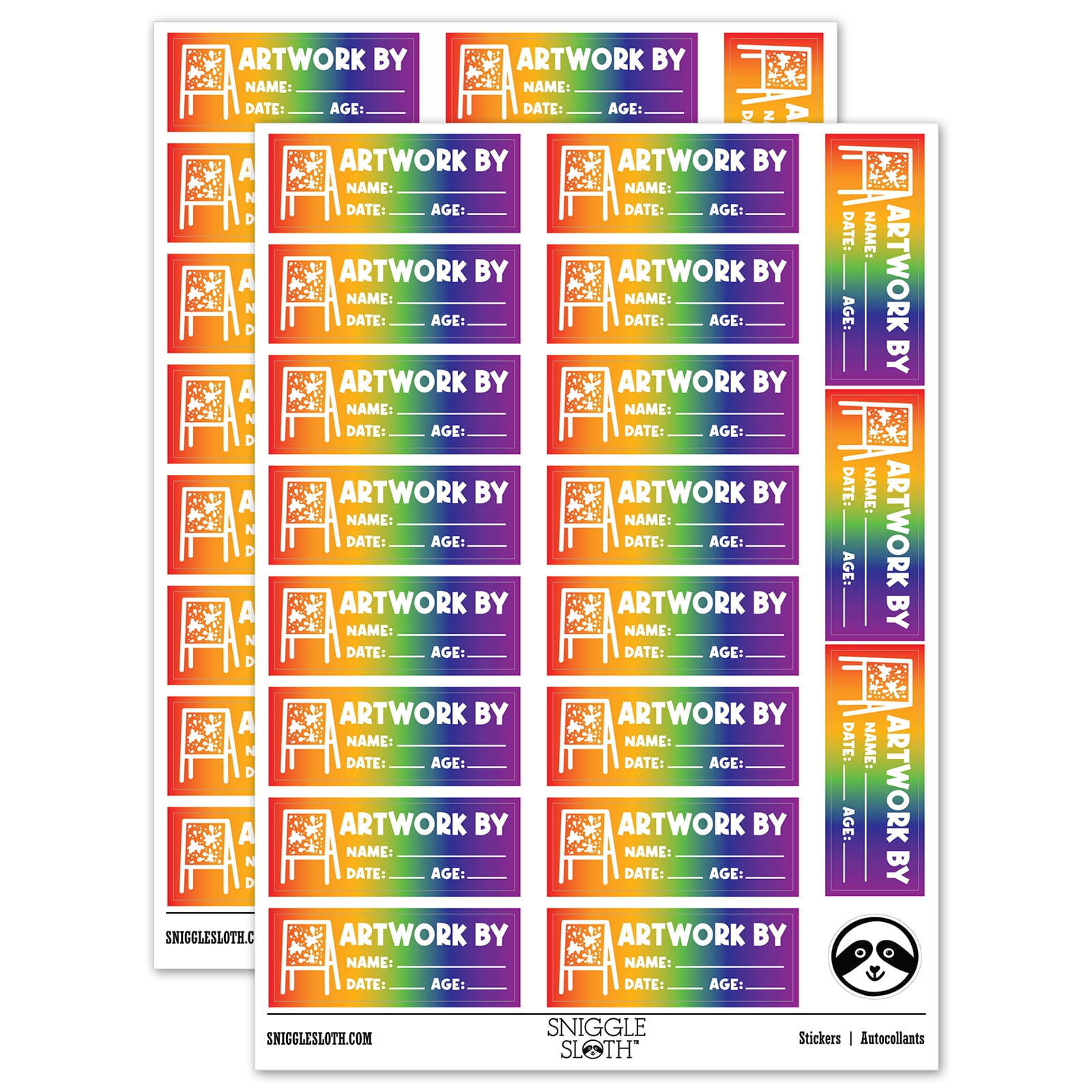 Age Sticker Labels Artwork By Name Date Age Teacher Student School Sticker Set - Rainbow ...