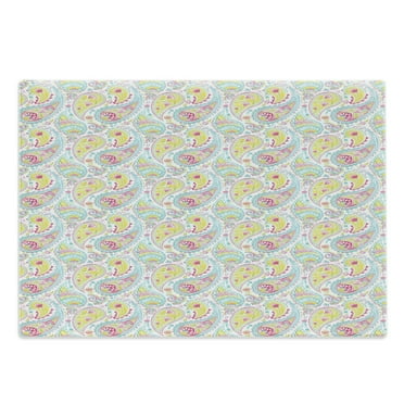 Artwork Cutting Board, Paisley Design in Watercolor Effect Brush Strokes and Flower Motifs Ornamental, Decorative Tempered Glass Cutting and Serving Board, in 3 Sizes, by Ambesonne