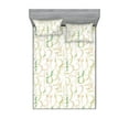thumbnail image 1 of Artwork Fitted Sheet & Pillow Sham Set, Hand-Drawn Watercolor Style Repetitive Numbers with Leaves Plain Back, Decorative Printed 3 Piece Bedding Decor, Calking, Olive Green Blush Dusk, by Ambesonne, 1 of 2