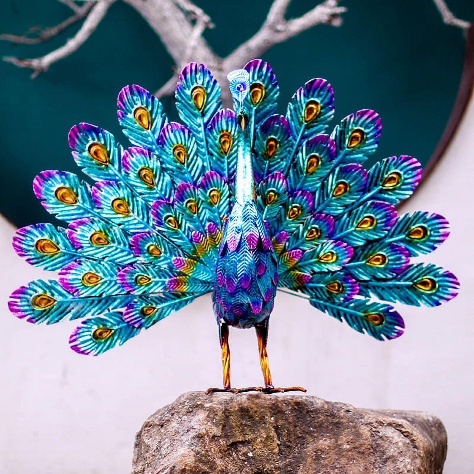 Artwork Ornaments Metal Peacock Outdoor Statue Retro Wrought Iron Peacock Creative Decoration 17 13 8Inch