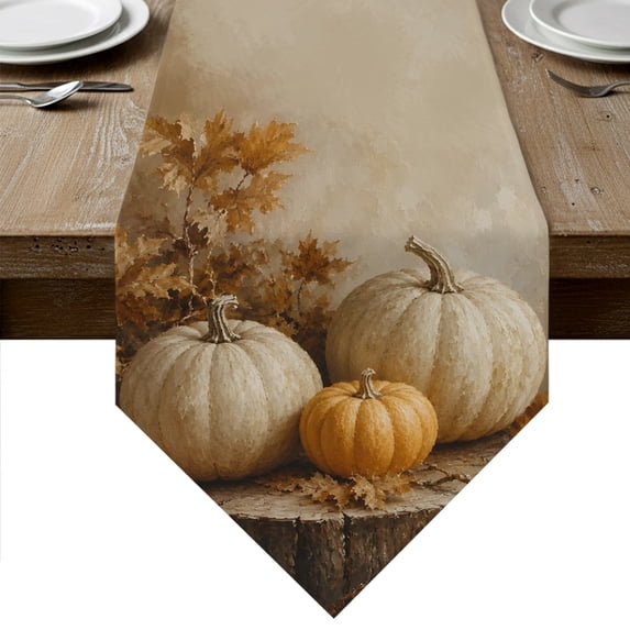 Artwork Pumpkins Fall Table Runner Linen Burlap Table Runner 90 Inches Long Autumn Maple Leaves Thanksgiving Dresser Scarves for Kitchen Island Coffee Dining Room Party Holiday Decoration 13"x90"