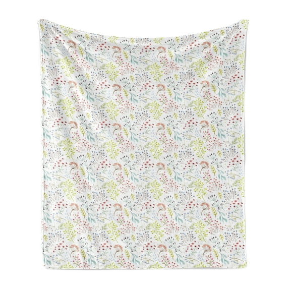 Artwork Soft Flannel Fleece Throw Blanket, Blossoming Floral Pattern in Colorful Muted Tones Buds and Leaves Branches, Cozy Plush for Indoor and Outdoor Use, 50" x 60", Multicolor, by Ambesonne
