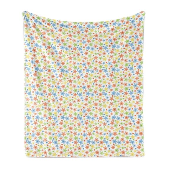 Artwork Soft Flannel Fleece Throw Blanket, Colorful Star Motifs in Different Sizes, Cozy Plush for Indoor and Outdoor Use, 60" x 80", Multicolor, by Ambesonne