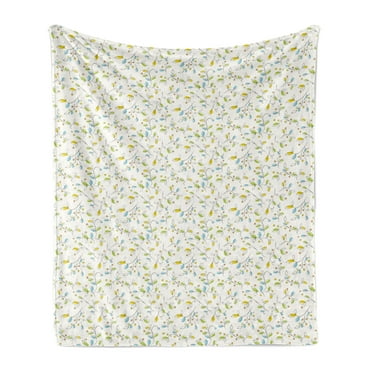 Artwork Soft Flannel Fleece Throw Blanket, Doodle Drawing Illustrations of Branches and Flowers, Cozy Plush for Indoor and Outdoor Use, 50" x 60", Cream Multicolor, by Ambesonne