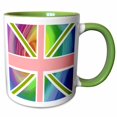 thumbnail image 1 of 3drose, Arty Rainbow Swirl Union Jack English Flag - Modern Great Britain United Kingdom England, 15oz Two-tone Green Mug, 1 of 6