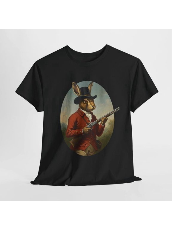 Arty T-shirt - the Rabbit Hunter- Unisex Heavy Cotton Tee, Graphic Tee for Animal Lovers, Novelty Tee for Art Fans