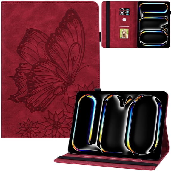 Artyond Case for 2024 iPad Pro 11 Inch, Premium PU Leather Card Slots Case Multi-angle Viewing Stand with Auto Sleep/Wake Smart Case for iPad Pro 11 Inch (M4) 5th Generation 2024 Release, Red