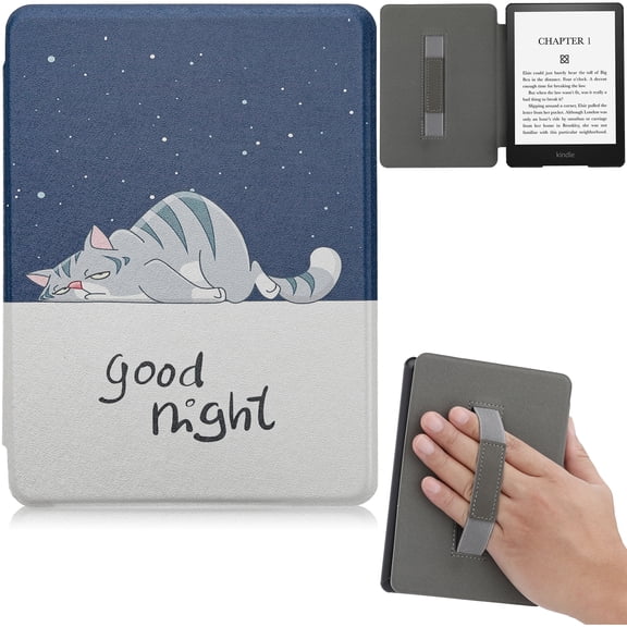 Artyond Case for Kindle Paperwhite 2021, PU Leather Hand Strap with Auto Sleep/Wake Case for 6.8'' Kindle Paperwhite 11th Generation 2021 Release and Kindle Paperwhite Signature Edition, Cat