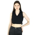 thumbnail image 1 of Artyska Women's Black V Neck Collared Ribbed Crop Top, 1 of 8