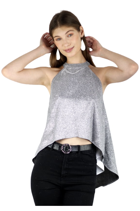 Women's High Low Glitter Halter Neck Top