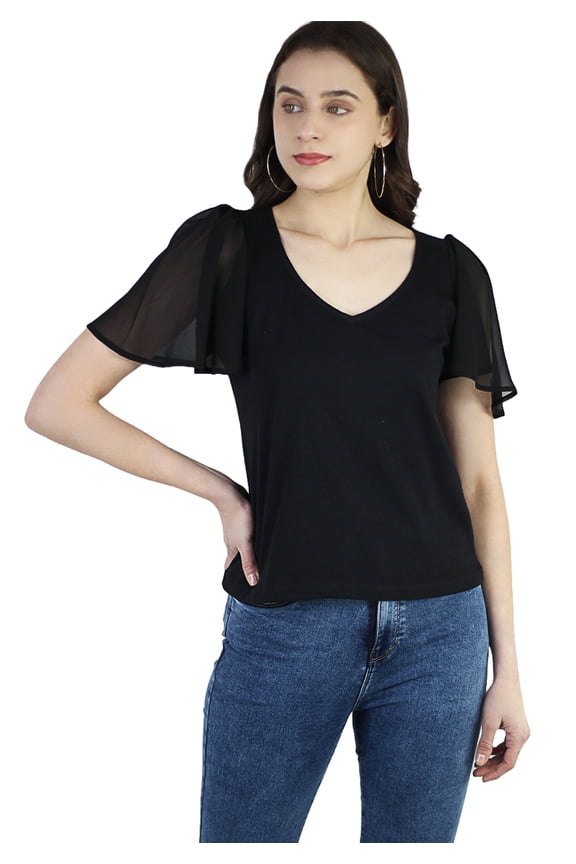 Women's Summer Casual V-Neck Flutter Sleeve T-shirts