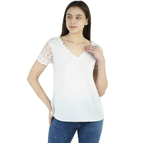 Artyska Women's Summer V-Neck Casual Short Sleeve Lace Top