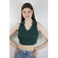 thumbnail image 1 of Artyska Women's V Neck Collared Green Ribbed Crop Top, 1 of 5