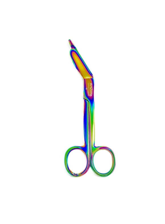 Artzone Lister Bandage Scissors - 5.5-Inch Cynamed Medical-Grade Stainless Steel Shears - Multi-Colored Rainbow Titanium Finish - Sharp Blades Cut Through Bandages, Dressing, Tape, Gauze, Cl