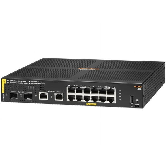 HPE Aruba 6000 12G Class4 PoE 2G/2SFP 139W Switch - Switch - managed - 12 x 10/100/1000 (PoE+) + 2 x Gigabit SFP + 2 x 1000Base-T - rack-mountable - PoE (139 W)