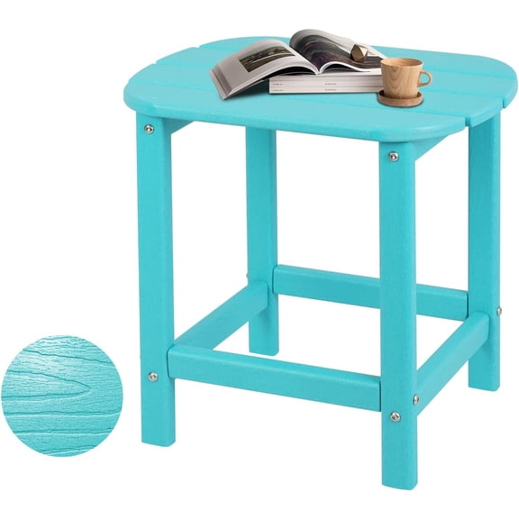 Aruba Blue HDPE Adirondack Side Table, Weather Resistant Composite Patio Table with Wood Texture, Outdoor Side Table for Patio, Garden, Pool, Indoor/Outdoor Use