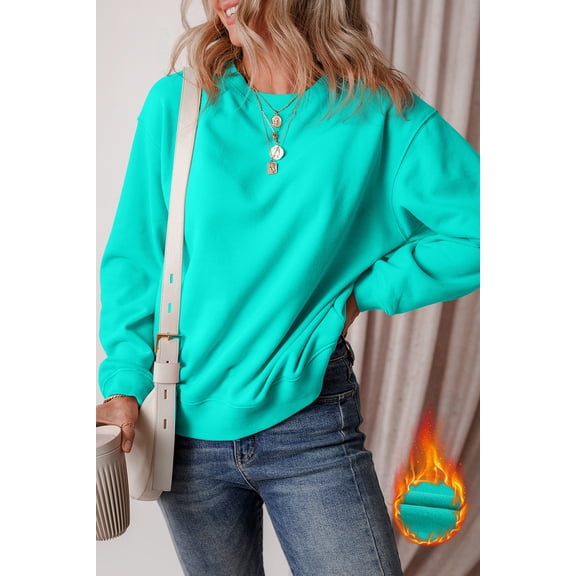 Aruba Blue Solid Fleece Lined Drop Shoulder Terry Sweatshirt