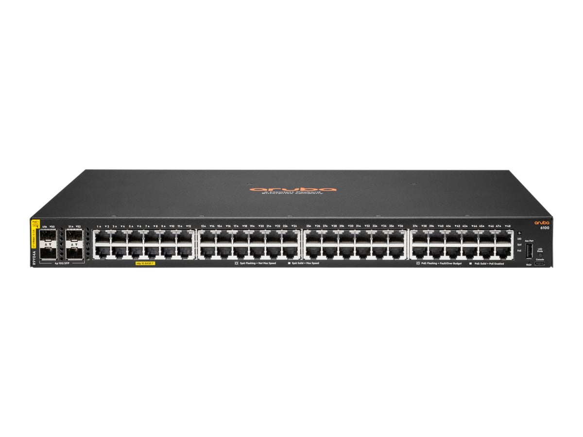 Aruba CX 6100 Ethernet Switch - 48 Ports - Manageable - Gigabit Ethernet, 10 Gigabit Ethernet - 10/100/1000Base-T - 2 Layer Supported - Modular - 49.70 W Power Consumption - 740 W PoE Budget - Twis...