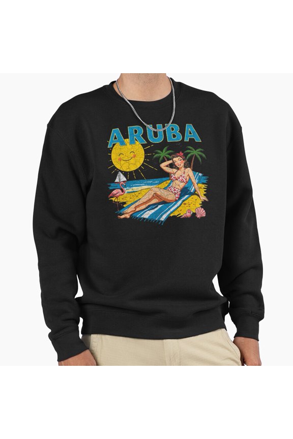 Aruba Caribbean Island Vintage Travel Graphic Unisex Sweatshirt Retro Aesthetic Art G26112, Up to Size 5XL