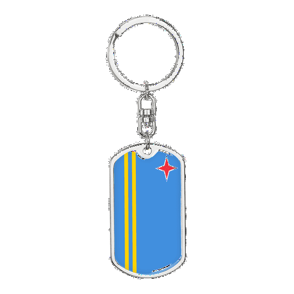 Aruba Flag Swivel Keychain Dog Tag Stainless Steel or 18k Gold
