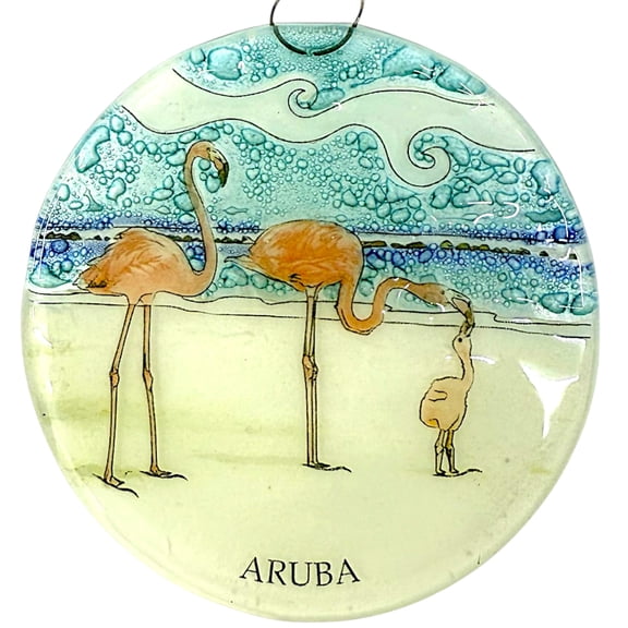 Aruba Flamingos Ornament Christmas Tree Ornament - Art Glass Light Catcher Holiday Hanging Decoration