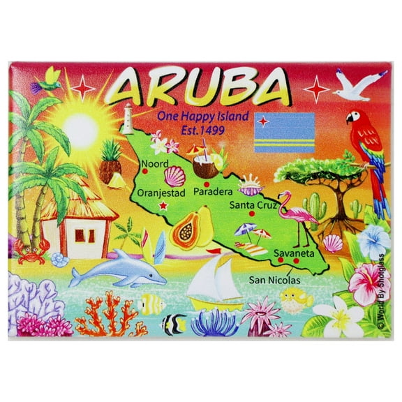 Aruba Graphic Map and Attractions Souvenir Fridge Magnet 2.5" X 3.5"