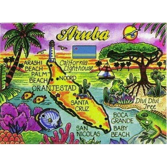 Aruba Map Caribbean Fridge Collector's Souvenir Magnet Classic Design 2.5 inches X 3.5 inches