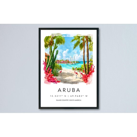 Aruba Poster Aruba Travel Print Aruba Wall Art Aruba Island Painting Caribbean Souvenir Tropical Beach Decor, Poster Only