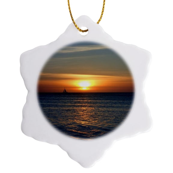 3drose, Aruba Sunset 2, 3 inch Snowflake Porcelain Ornament
