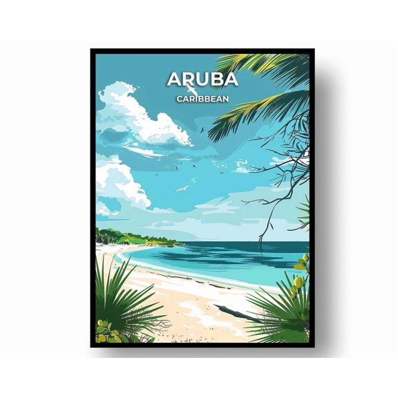 Aruba Travel Poster Caribbean Beach Scene