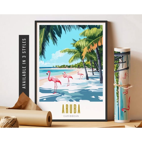 Aruba Travel Poster Caribbean Poster Travel Souvenir Art Beach Decor Colorful City Wall Art Poster Art Housewarming Gift Home Decor, 8x12 UNFRAMED