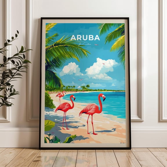 Aruba Travel Poster - The Caribbean Wall Art Print, Illustration Artwork, Home Office Decor, Gift Idea, Island Travel Print, Central America Wall Art, Modern Wall Decor, 8x12 UNFRAMED