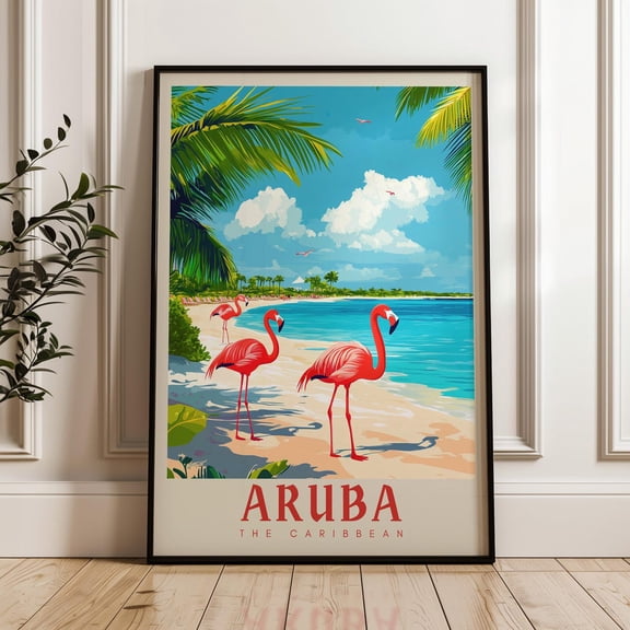 Aruba Travel Poster - The Caribbean Wall Art Print, Illustration Artwork, Home Office Decor, Gift Idea, Island Travel Print, Central America Wall Art, Modern Wall Decor, 12x18 UNFRAMED