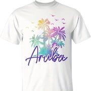 Aruba Tropical Beach Palm Tree Souvenir T-Shirt - Colorful Retro Summer Vacation Graphic Tee for Men and Women