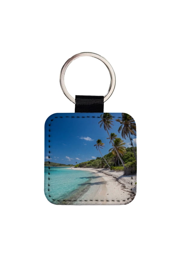 Aruba Tropical Beach Vacation Faux Leather Square Keychain